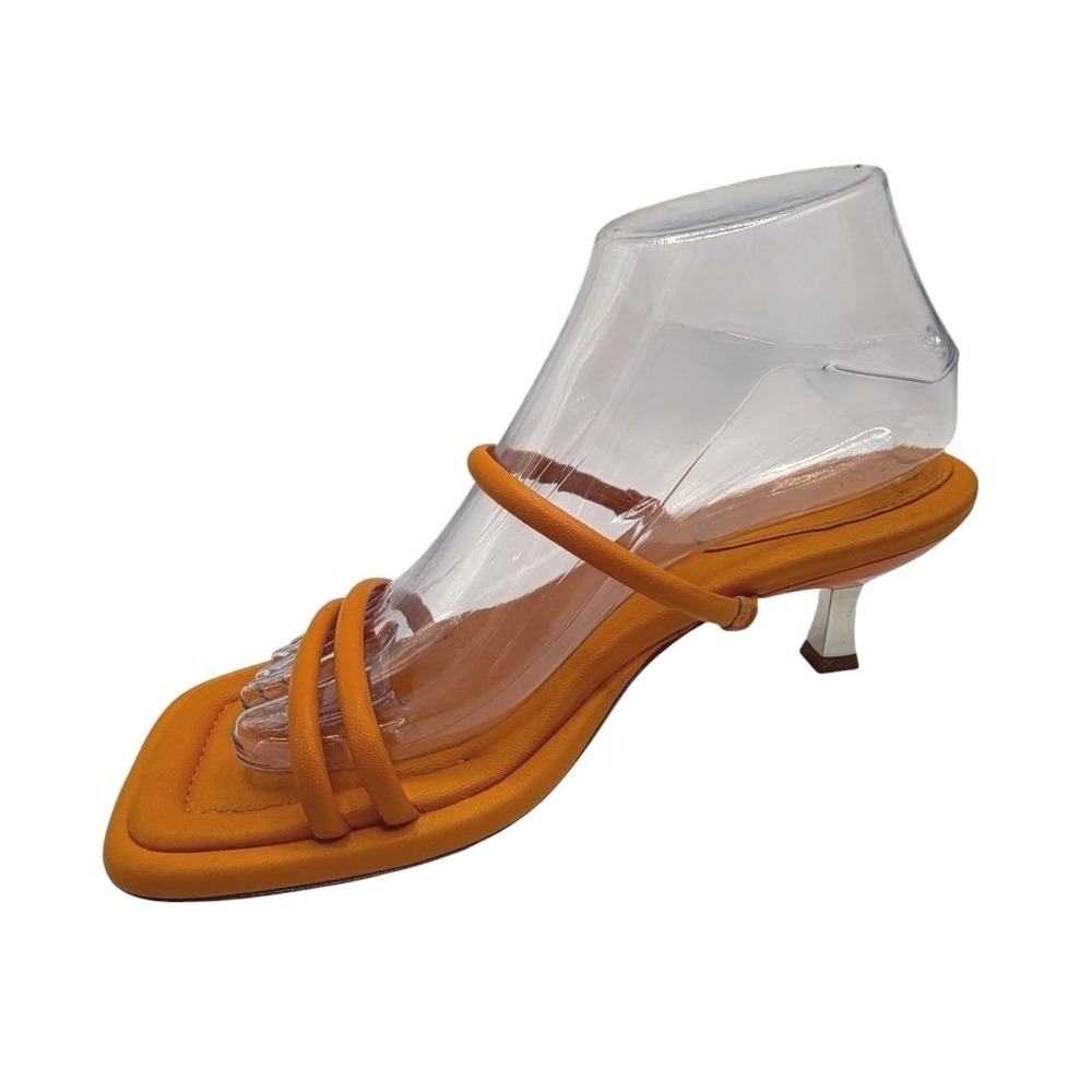 Schutz Agatha Sandal Women 8 Orange Strappy Slip On Kitten Heel Square Toe